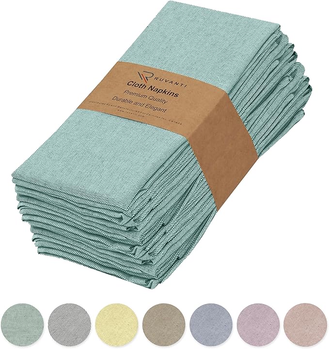 Ruvanti Cloth Napkins Set of 12, 18x18 Reusable Napkins Cloth Washable, Soft & Durable Table Napkin, Poly Cotton Fabric Dinner Napkins for Parties, Christmas, Thanksgiving, Weddings - Teal