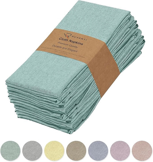 Ruvanti Cloth Napkins Set of 12, 18x18 Reusable Napkins Cloth Washable, Soft & Durable Table Napkin, Poly Cotton Fabric Dinner Napkins for Parties, Christmas, Thanksgiving, Weddings - Teal