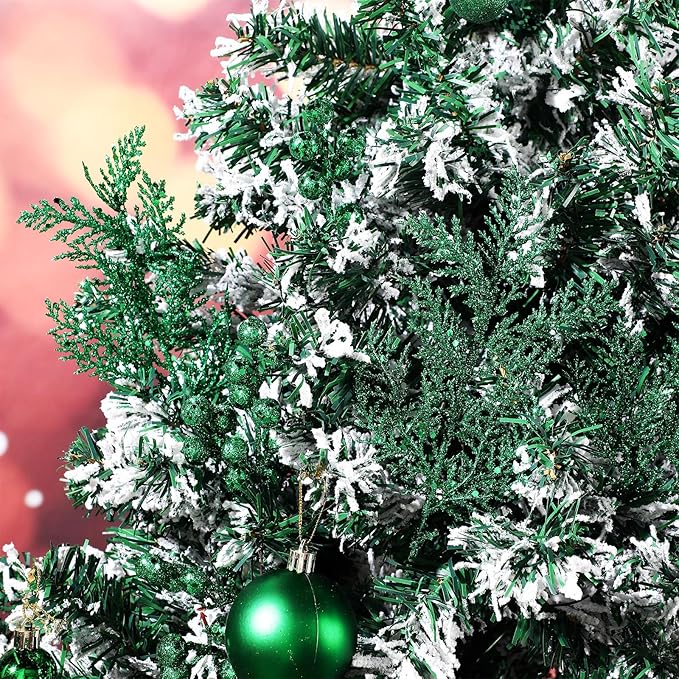 Sratte 94 Pcs Christmas Tree Decorations Set, Christmas Tree Ball Ornaments Glitter Poinsettia Flowers Decorations Glitter Berries Stems for Xmas Holiday Wedding(Green)