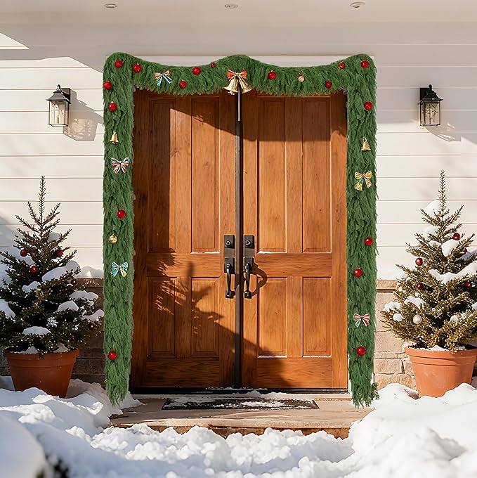 Palonu 2 Pcs 5Ft Artificial Norfolk Garland, Faux Christmas Greenery Touched Like Real Needles Pine, Decoration for Table Mantle Wall Porch Fireplace Indoor Outdoor Winter Holiday Décor