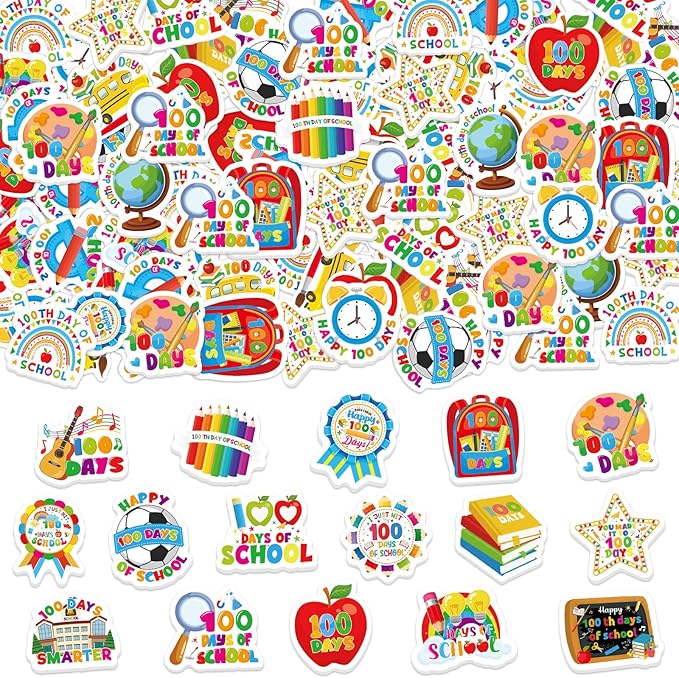 300Pcs 100 Day of School Foam Stickers, Cute School 100 Days Stickers Teacher Motivational Foam Sticker for Classroom DIY Art Craft Party Favor
