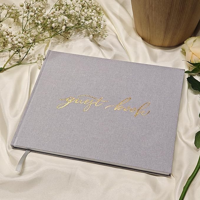 Personalized Wedding Guest Book-for Wedding Reception and Various Celebrations Including Birthday Parties, Anniversaries, Baby Showers-100 Blank Pages for Guest Signatures and Photo Displays (Gray)
