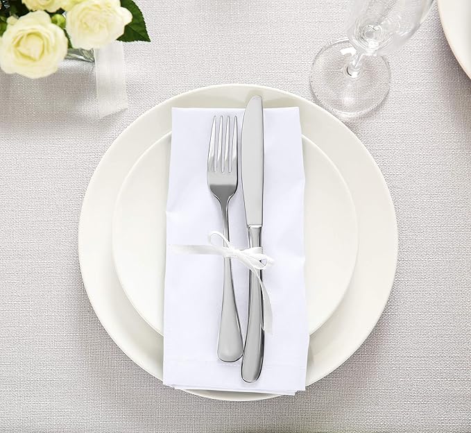 Utopia Kitchen White Cloth Napkins [12 Pack, 20x20 Inch] Absorbent Cotton Blend Washable and Reusable for Dinner, Restaurant, Lunch, Wedding and Hotel