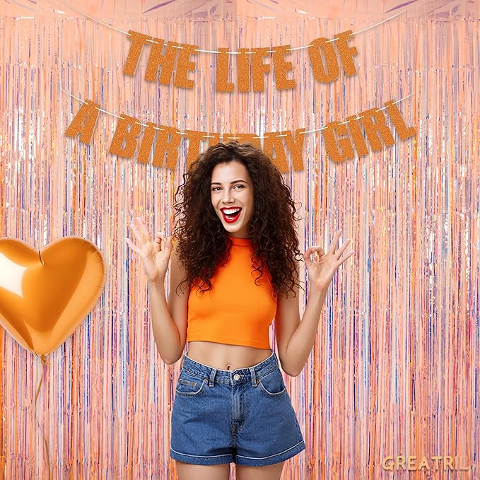 GREATRIL Iridescent Orange Tinsel Foil Fringe Curtain for Birthday Decoration Showgirl Theme Party Backdrop Streamers, 3.2 x 6.5 ft with 2 Packs