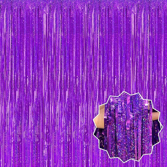 6 Pack Purple Foil Fringe Curtains Backdrop, 3.28 x 8.2 Ft Metallic Streamers Tinsel Curtains Background for Photo Booth, Birthday, Christmas, Halloween, Thanksgiving, New Year Party Decorations