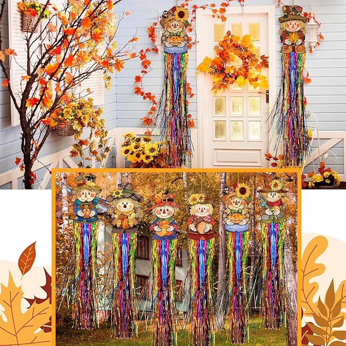 8 Pcs Fall Scarecrow Outdoor Hanging Decorations with Tassels Scarecrow Decor Thanksgiving Autumn Harvest Yard Signs for Farmhouse Festival 3.3 ft Home Lawn Yard Party Supplies Garden Decor
