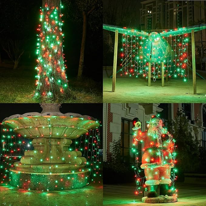 Led Christmas Net Lights Red and Green Outdoor Christmas Lights 160LED 5ftx7ft, Waterproof Outdoor Indoor Fairy Mesh Net Light for Xmas Party, Yard, Patio, Trees, Shrubs, Bushes Decorations