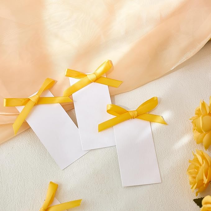 60pcs Wedding Banquet Place Cards for Table Setting.Name Table Cards .Name Cards with Ribbons. Can be Used for Wedding Banquet Table Decoration and Present Tags for Parties (Golden Yellow)