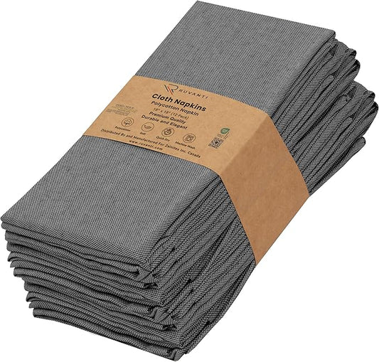Ruvanti Cloth Napkins Set of 12, 18x18 Reusable Napkins Cloth Washable, Soft & Durable Table Napkin, Poly Cotton Fabric Dinner Napkins for Parties, Christmas, Thanksgiving, Weddings - Black Beauty