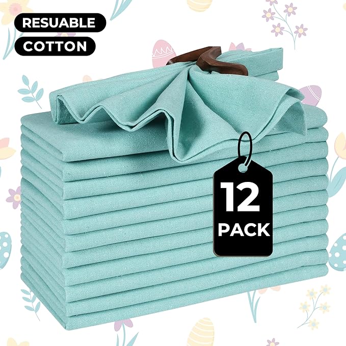 Homidate Cotton Cloth Dinner Napkins Set of 12 – 18x18 Aqua Green – Machine Washable Fabric Napkins for Weddings, Parties, Thanksgiving, Christmas & Everyday Dining
