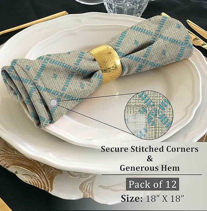 RUVANTI Cloth Napkins Set of 12 Cotton 100%, 18x18 Inches Napkins Cloth Washable, Soft, Absorbent. Cotton Napkins for Parties, Christmas, Thanksgiving, Weddings, Dinner Napkins Cloth - Linear