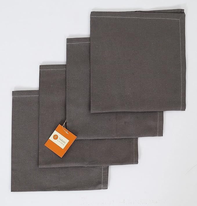 TARAN LIVING Grey Cotton Napkin Ultra Soft Durable Washable Mitered Corners Dinner Napkins Set Reusable Best for Easter Gifting - Set of 12 18x18 Inch - Grey