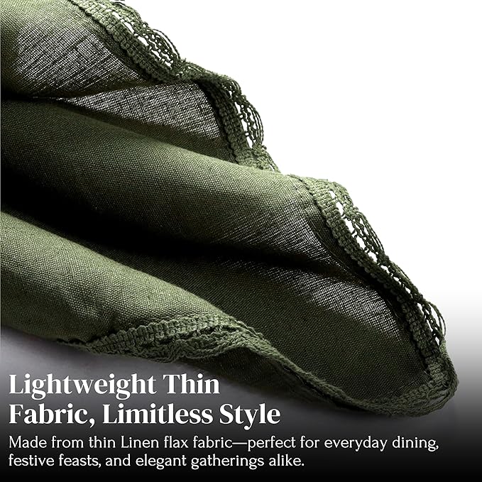Ramanta Home Linen Flax Cloth Napkins Set of 4 |18x18 Inch | Premium Cotton Linen Flax Lace Soft & Durable | Washable Ideal for Everyday Use Parties Thanksgiving Christmas Halloween Olive Green