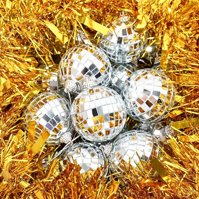 Lenwen 100 Pcs 2 Inch Mini Disco Balls Ornaments Hanging Disco Party Decorations Bulk 70s Reflective Silver Mirror Ball for Party Decor Supplies Tree Wedding Birthday Props Mardi Gras