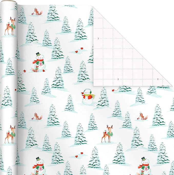 Hallmark Christmas Wrapping Paper Rolls, Holiday Gift Wrap (Pack of 3: 120 sq. ft. ttl) Storybook Critters, Snowmen, Green and Blue Plaid