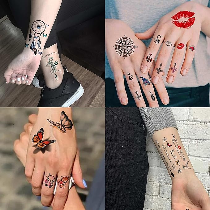 COKTAK 56 Sheets Variety Colorful Rose Flowers Temporary Tattoos For Women, Realistic Feather 3D Butterfly Fake Tattoos Temporary For Girls, Sexy Floral Blossom Branch Arm Neck Face Tatoo Sticker Kit