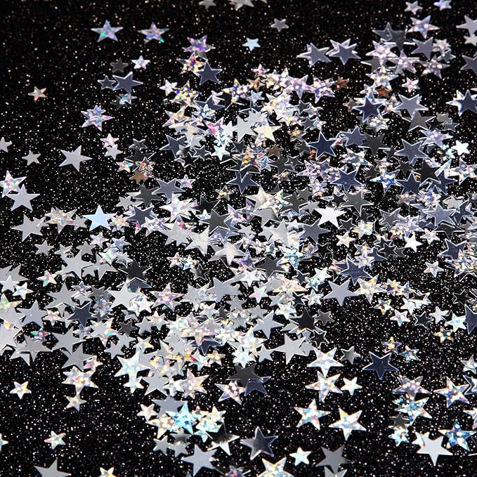 Hestya 60g Star Confetti Glitter Table Confetti Metallic Foil Stars for Christmas Party Wedding Festival Decorations(Silver Set,10mm and 6mm)