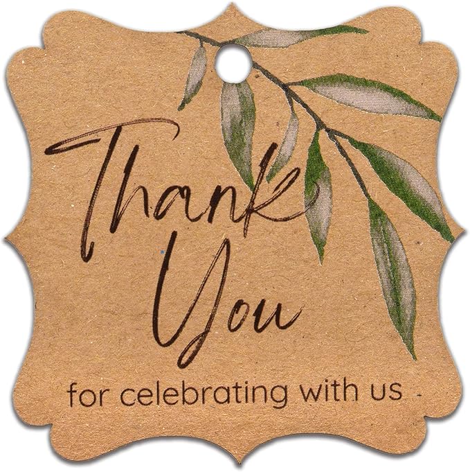Summer-Ray 50pcs Thank You Tags Wedding Birthday Bridal Shower Favors Gift Tags with Olive Leaves (Kraft Brown Thank You for Celebrating with us)