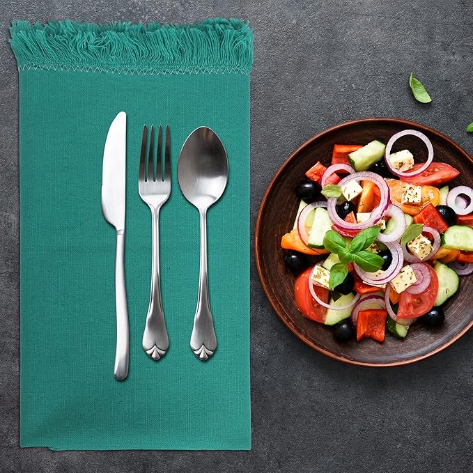 Dinner Cloth Napkins Set of 12, Premium Cotton 20x20 Inches Highly Absorbent, Hotel Quality Reusable & Washable Dinner Napkins with Fringe Corner Napkins for Home & Weddings - Spring Green