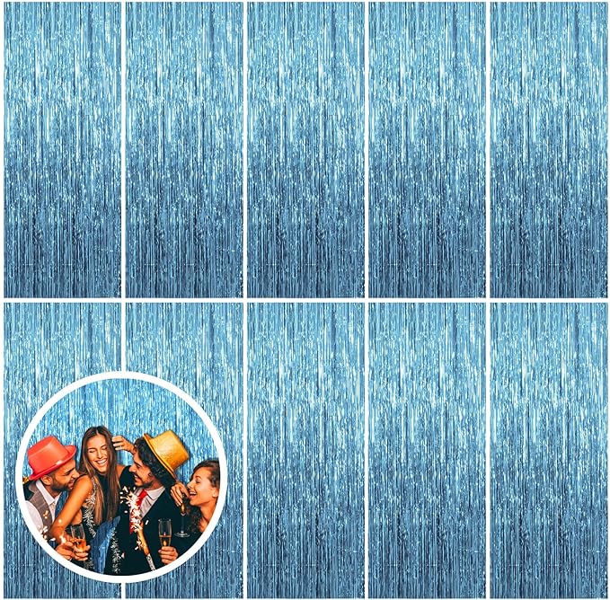 10 Pack Blue Backdrop Curtain Tinsel Streamers Ocean Themed Decor Birthday Party Decorations Foil Fringe Backdrop Graduation Baby Shower Bachelorette Winter Party Decorations Supplies