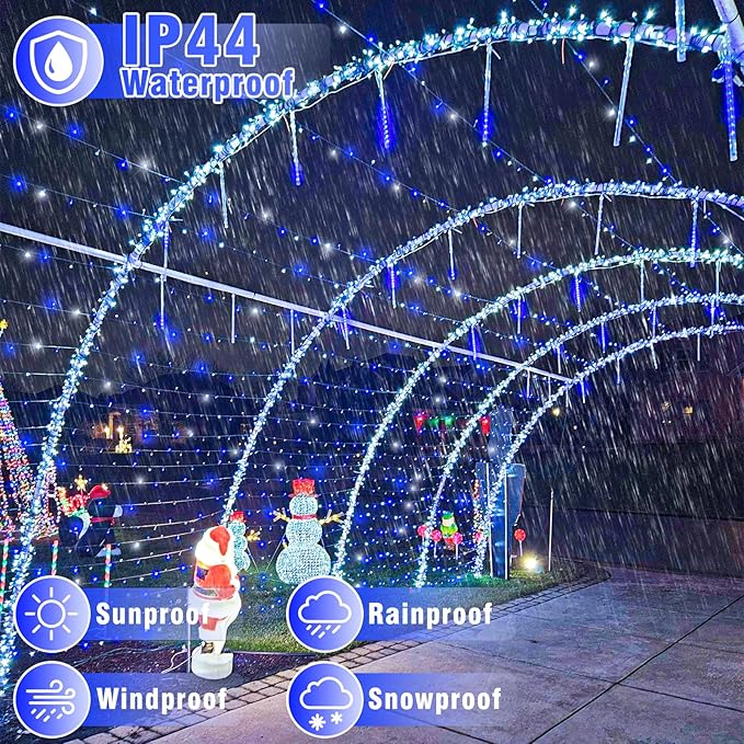 66FT 200 LED Christmas Lights Outdoor, Plug in Christmas String Lights Waterproof with 8 Modes, Connectable Clear Wire Fairy Light for House Tree Xmas Party Decor, Blue White