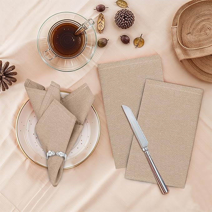 Ruvanti Cloth Napkins Set of 6, 18x18 Reusable Napkins Cloth Washable, Soft & Durable Table Napkin, Poly Cotton Fabric Dinner Napkins for Parties, Christmas, Thanksgiving, Weddings - Sand