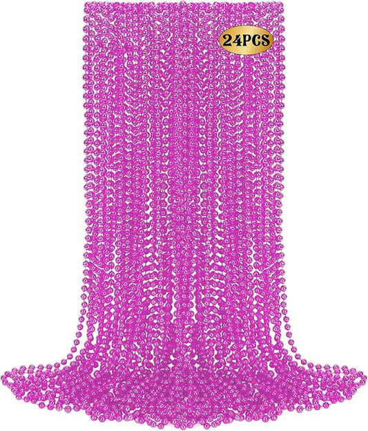 24 PCS Pink Mardi Gras Beads Necklaces, Breast Cancer Awareness Accessories, 33" Carnival Beaded Necklaces, Party Costume Beads for Parade Throws Accessories Party Favors Gender Reveal