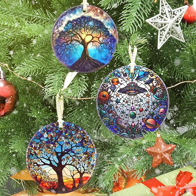 UFO&Alien 3.5 Inch Ceramic Christmas Hanging Ornament - Tree Decoration, Gift Exchange Present