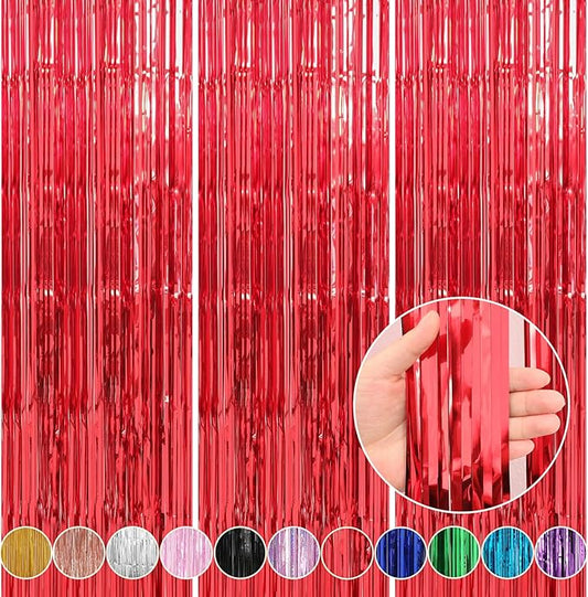 Crosize 5 Pack 3.3 x 9.9 ft Red Foil Fringe Curtains Party Decorations, Red Tinsel Curtain Backdrop for Parties, Door Streamers, Glitter Streamer Backdrop for Birthday Decoration