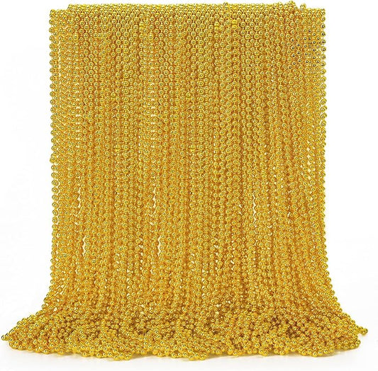 72PCS Mardi Gras Beads, Gold Bead Necklace Christmas Stuff Bulk, 33" Mardi Gras Beads Necklace Costume Bulk, Festival Parade Throw for Christmas Mardi Gras St Patricks Birthday Pirate Party Supplies