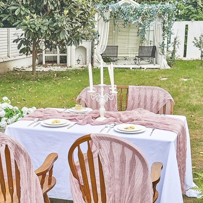 IVAPUPU 10 Pcs Cheesecloth Table Runner - 10ft Dusty Pink Boho Gauze Cheese Cloth Table Runners for Baby Shower Decoration Wedding Party Summer Garden Farmhouse