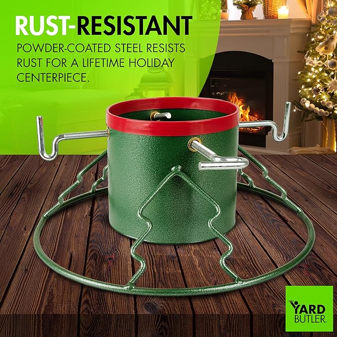 Yard Butler Santa's Helper Christmas Tree Stand - Heavy-Duty Stand - Metal Stand Base for Live Christmas Tree - Durable & Weighted Base - For 3–6' Trees