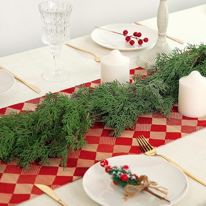 6 Ft Christmas Norfolk Pine Garland, Dense Pines Realistic Touch Garland Ornaments, Greenery Artificial Pine Cypress Garlands for Christmas Holiday Mantle Fireplace Table Home Decor