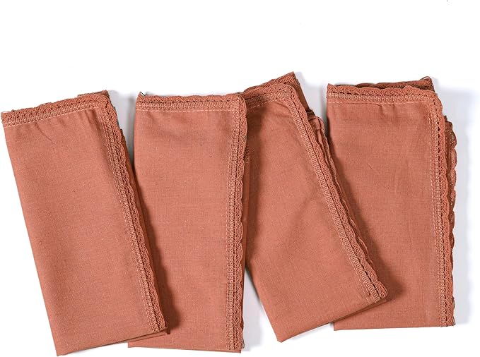 Ramanta Home Linen Flax Cloth Napkins Set of 24 | 18x18 Inch | Premium Cotton Linen Flax Lace Soft & Durable | Washable Ideal for Everyday Use Parties Thanksgiving Christmas Halloween Rust