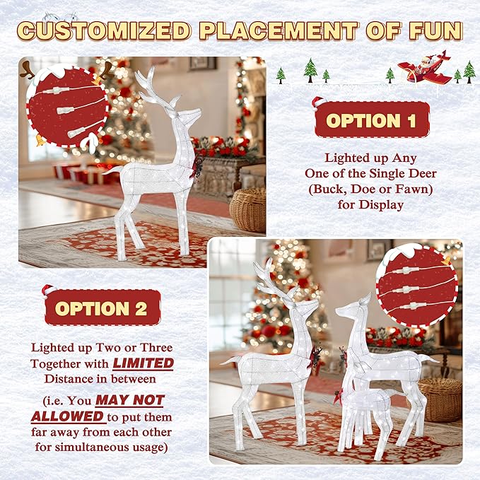 BlueWish Christmas Decorations Outdoor, 3-Piece Sliver Reindeer Christmas Decoration with 200 LED Lights, Pre-lit Outdoor Christmas Decor for Garden, Yard, Porch