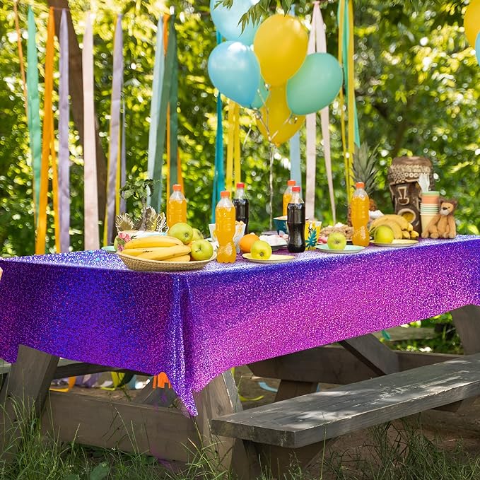 1 Piece Purple Holographic Laser Tablecloths Iridescence Shiny Table Covers 40" x 108" Aqua Foil Rectangle Table cloths for Halloween Undersea Ocean Birthday Party Winner Wedding Party Décor