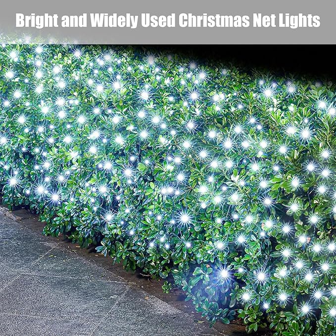 White Christmas Net Lights Outdoor 5ft x 6ft Connectable, 120Led 8 Modes Waterproof Black Wire 29V Plug in Mesh Net Christmas Lights for Garden,Yard, Bushes, Trunk, Xmas Tree Decor (Cool White)