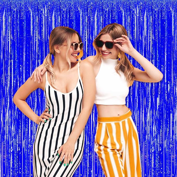 6 Pack Blue Foil Fringe Curtains Backdrop, 3.28 x 8.2 Ft Metallic Streamers Tinsel Curtains Background for Photo Booth, Birthday, Christmas, Halloween, Thanksgiving, New Year Party Decorations