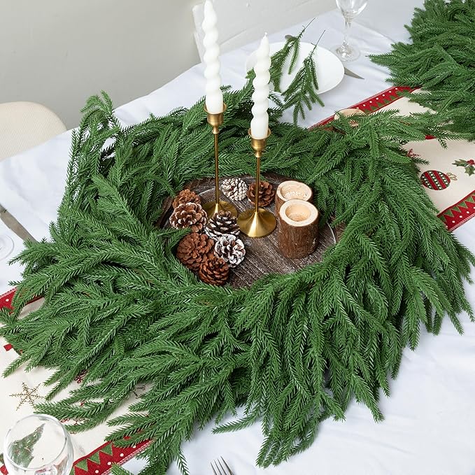 6FT Double Fullness with 88 Tips Norfolk Pine Garland Realistic - 72" Thick Deluxe Faux Christmas Greenery Garland Artificial Green Winter Pine Garlands for Mantle Staircase Table