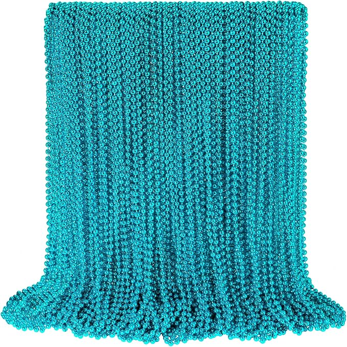 SHAOQINLIN 100 PCS Teal Bead Necklaces, Teal Mardi Gras Beads Necklaces Turquoise Party Beads Necklace Bulk Round Beaded Necklaces for Mardi Gras, Christmas, School Spirit Day Party Favors