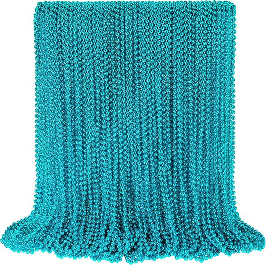 SHAOQINLIN 100 PCS Teal Bead Necklaces, Teal Mardi Gras Beads Necklaces Turquoise Party Beads Necklace Bulk Round Beaded Necklaces for Mardi Gras, Christmas, School Spirit Day Party Favors