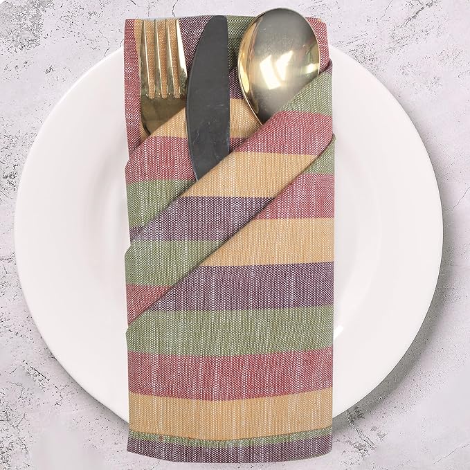 Urban Villa Cloth Napkins Autumn Stripes Dinner Napkins Set of 12 20X20 100% Cotton Absorbent Washable Durable Reusable Cloth Napkins Ideal for Farmhouse Party Thanksgiving Harvest Fall Dinner Napkins