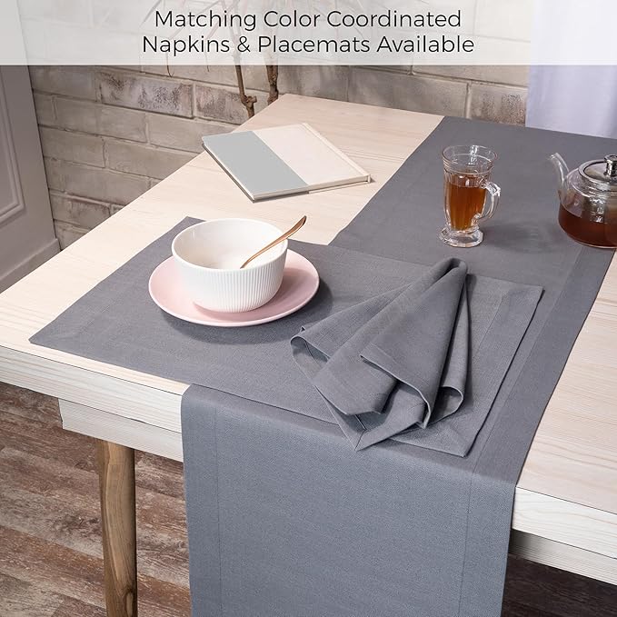 D'Moksha Homes Charcoal Grey Table Runner 14 x 72 Inch - Faux Linen Table Runner 72 Inches Long - Wrinkle Resistant, Machine Washable for Fall, Thanksgiving, Holiday - 100% Recycled Fabric