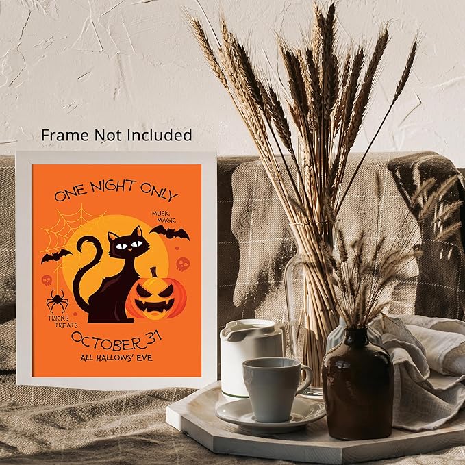 Posterizer 1 pcs - Retro Halloween Cat Creepy Art Print - Art for Animal Lovers - Gift for Steampunk or Goth Fans - Living Room Bedroom Decor - 08x10 unframed wall art