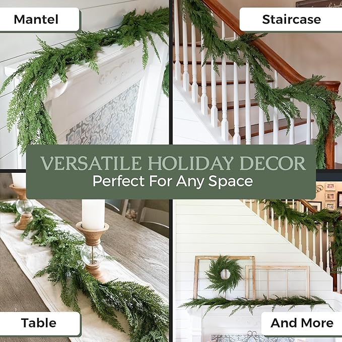 6ft Real Touch Cedar Garland Artificial Realistic 6 ft, Faux Cedar Garland Realistic, Realistic Christmas Garland for Mantle, Stairs, Table, Fireplace Real Touch Garlands Fireplace