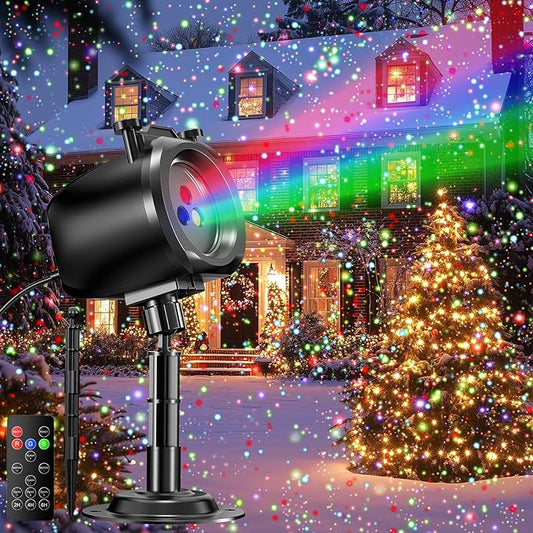 Christmas Laser Projector Light Outdoor, RGB 3 Colors Laser Lights with 24 Patterns, IP65 Waterproof Star Projector Firefly Moving Lights Show Decor for Garden Yard Christmas Halloween Holiday Party