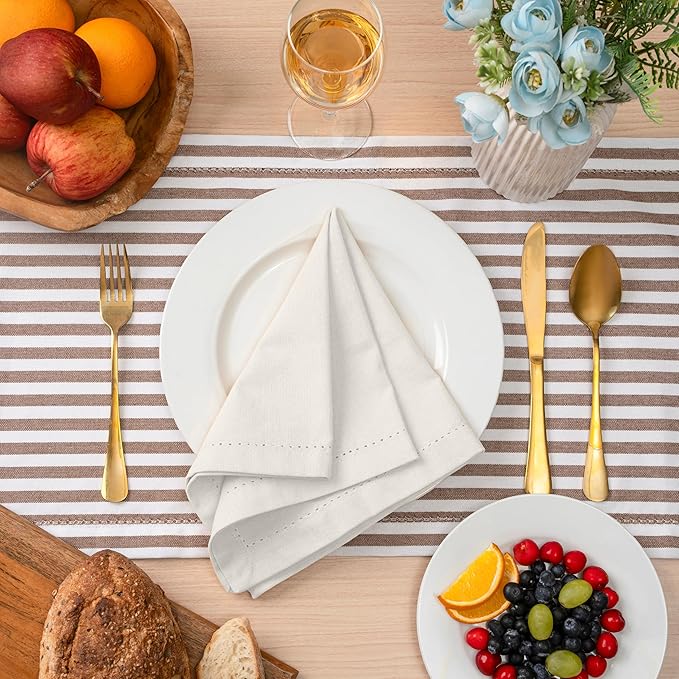 Blue Needles Set of 12 Hemstitch Linen Napkins 100% Cotton White Cloth Dinner Napkins 18x18 inches, Soft, Reusable, Absorbent, Washable, Ideal for Fall Thanksgiving Events, Parties & Everyday Use