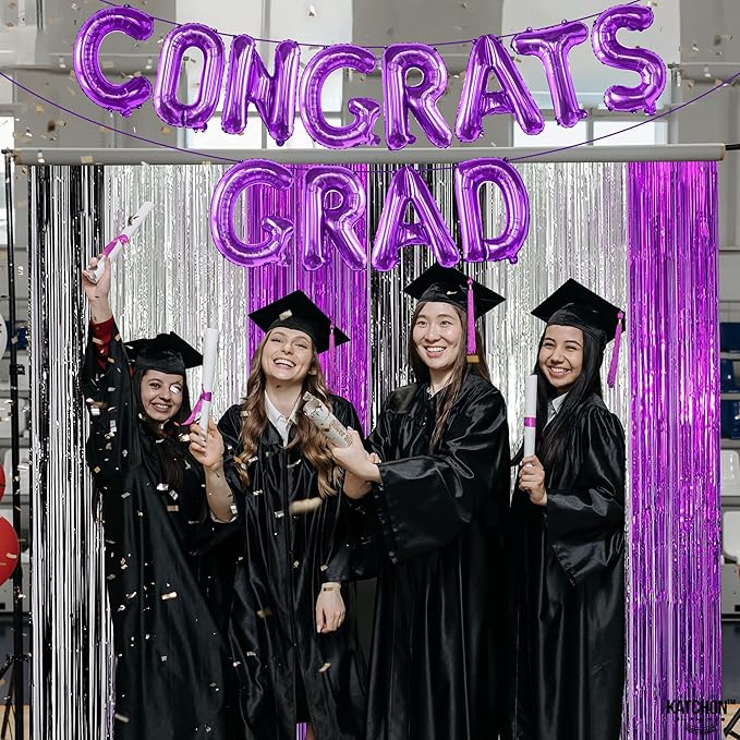 KatchOn, Purple Congrats Grad Balloons - 16 Inch | Congrats Grad Foil Balloon Banner For Graduation Decorations 2025 | Foil Balloon Banner For 2025 Graduation Party Decorations