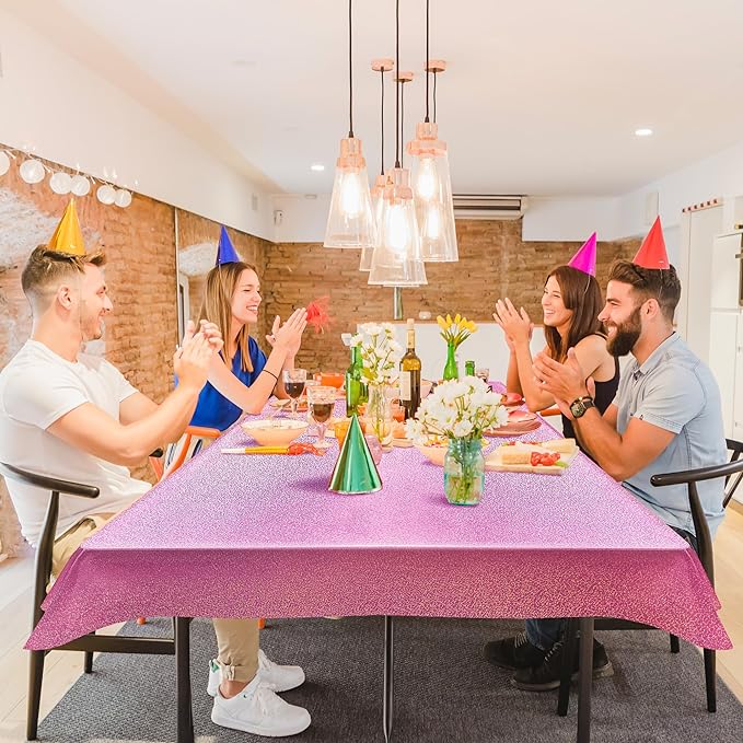 4 Pcs Pink&Blue Holographic Laser Tablecloths Iridescence Shiny Table Covers 40" x 108" Foil Rectangle Table cloths for Baby Shower Undersea Ocean Birthday Party Winner Wedding Party Décor