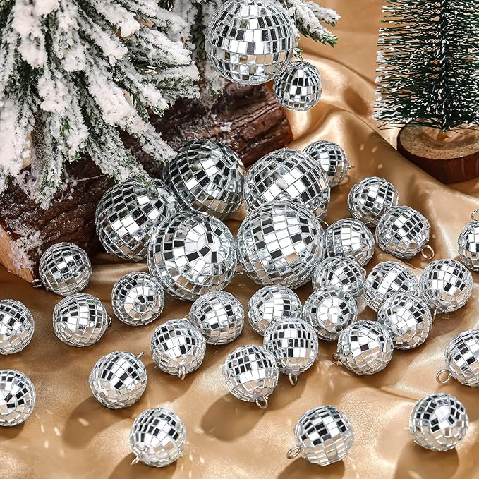 65 Pcs Disco Balls Decorations Assorted Size Disco Ball Ornament Reflective Hanging Mirror Ball Mini Large Silver Balls for Christmas Party Wedding Dance Ballroom Stage(3.2/2.4/2 / 1.2 in)